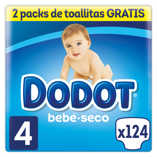 Couche-culotte s&egrave;che taille 4 avec 124 unit&eacute;s + 128 lingettes