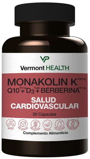 Vermont Supplements Monakolin Q10+D3+Berb&eacute;rine 30 G&eacute;lules