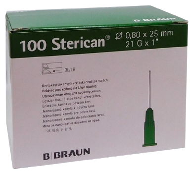 Aiguilles vertes Sterican 25 x 8 mm, paquet de 100 pi&egrave;ces