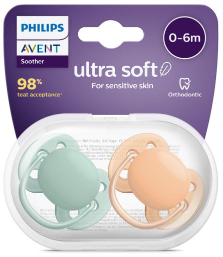 Sucettes Ultra Douces Neutre pour Bébé de 0 à 6 Mois 2 unités