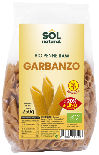 Sol Natural P&acirc;tes Penne Pois Chiche Lin Bio Sans Gluten 250 gr