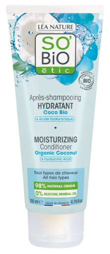 SO'BiO &eacute;tic Apr&egrave;s-shampooing hydratant &agrave; la noix de coco et &agrave; l'acide hyaluronique 200 ml