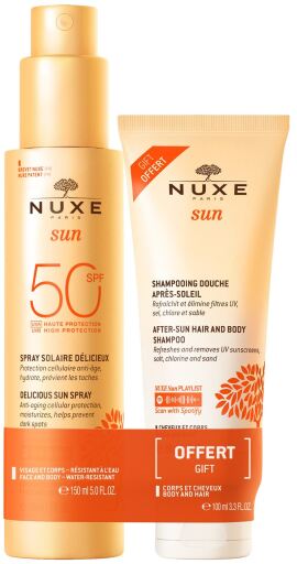 Nuxe Spray Solaire SPF 50 150 ml + Shampoing Douche Apr&egrave;s Soleil 100 ml