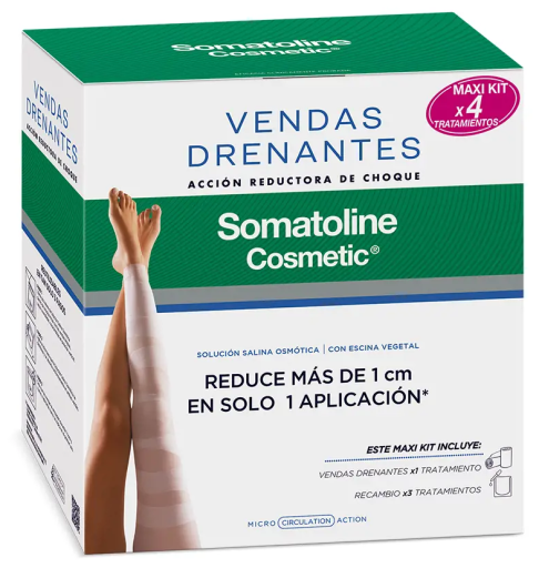 Somatoline Cosmetic Maxi Bandes Drainantes et R&eacute;ductrices 4 Pi&egrave;ces