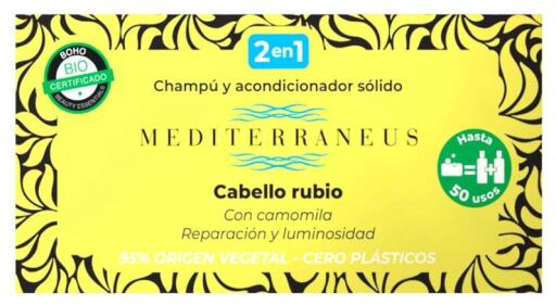 Mediterraneus Shampoing et apr&egrave;s-shampoing solides pour cheveux blonds 50 gr