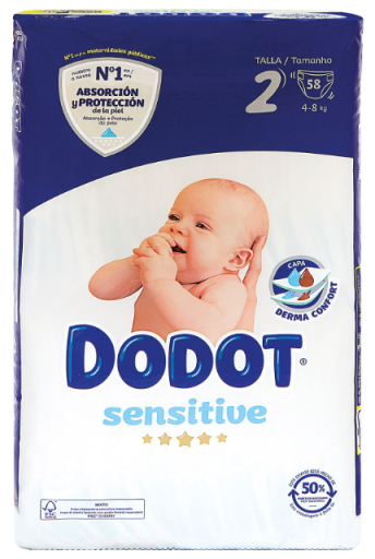 Dodot Couches Sensitive Taille 2 4-8 Kg 58 Unit&eacute;s