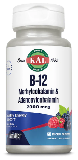 B12 Méthylcobalamine et Adénosylcobalamine 2000 mcg 60 microcomprimés
