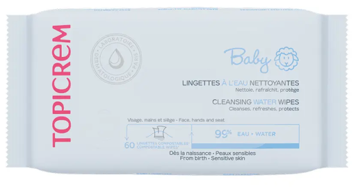 Topicrem Lingettes nettoyantes &agrave; l'eau pour b&eacute;b&eacute;, 60 lingettes compostables