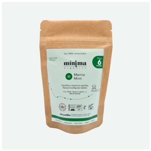 M&iacute;nima Organics Recharge de comprim&eacute;s de dentifrice au fluorure &agrave; la menthe, 360 unit&eacute;s