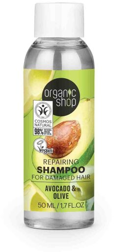 Organic Shop Shampoing r&eacute;parateur pour cheveux ab&icirc;m&eacute;s Avocat Olive 50 ml
