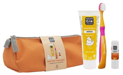 NaturaBIO Cosmetics Kit d'hygi&egrave;ne bucco-dentaire pour enfants Orange, 4 pi&egrave;ces