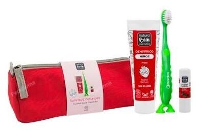 NaturaBIO Cosmetics Kit d'hygi&egrave;ne bucco-dentaire rouge pour enfants, 4 pi&egrave;ces