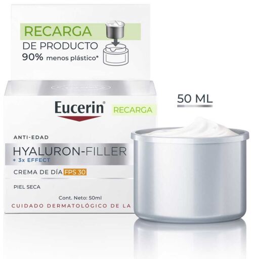 Eucerin Cr&egrave;me de jour &agrave; l'acide hyaluronique SPF30 pour peaux s&egrave;ches, recharge 50 ml